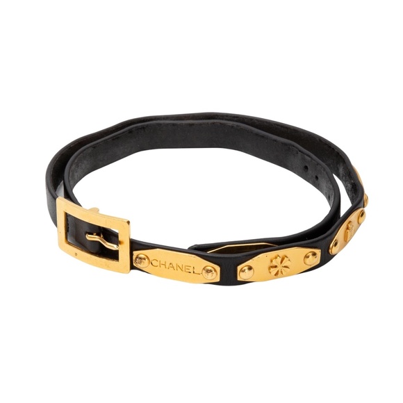CHANEL VINTAGE BLACK LEATHER ICON 1995 BUCKLE WAIST BELT (70/28) - Picture 1 of 9